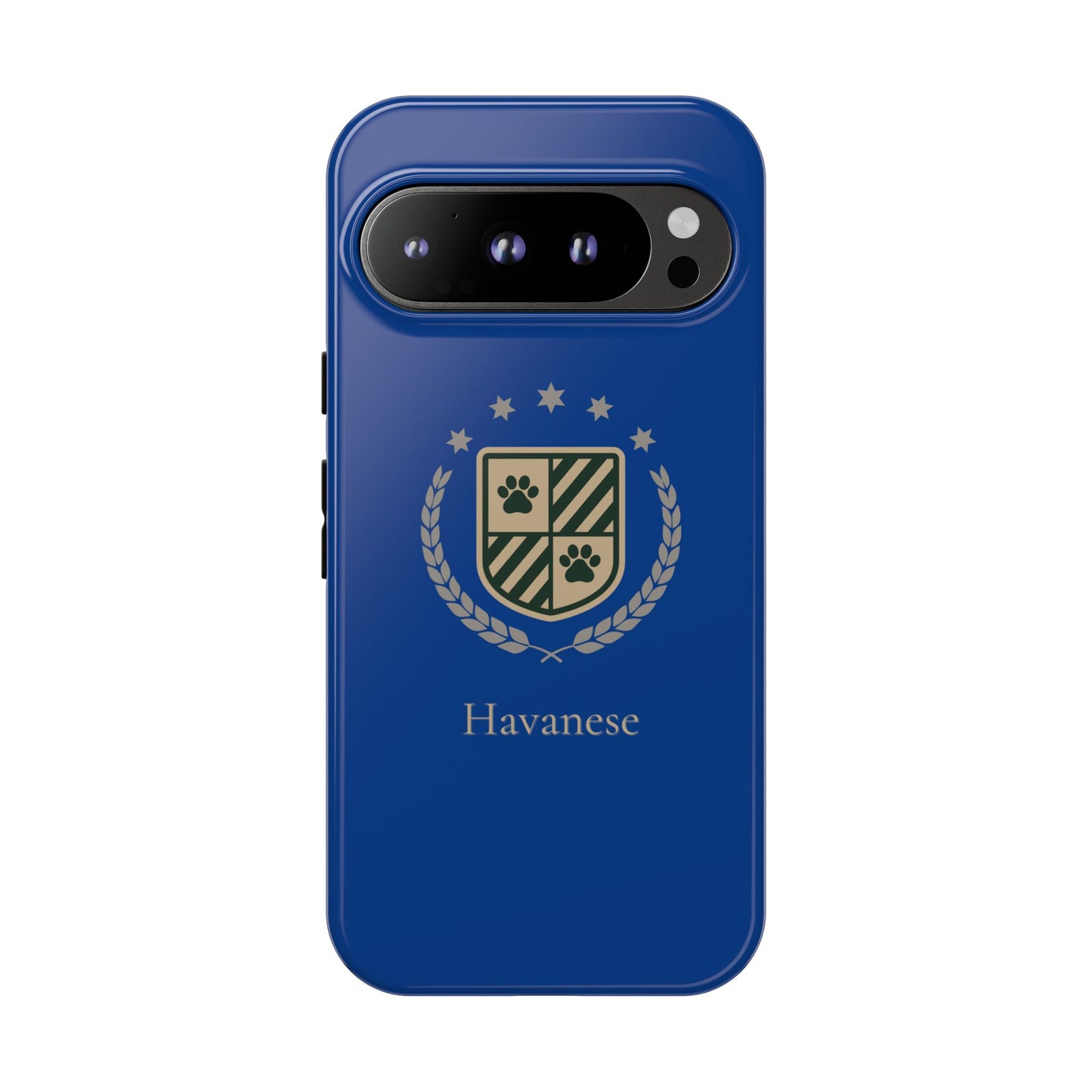 Havanese Crest Tough Phone Case — Durable Blue Protective Cover with Paw Print Shield