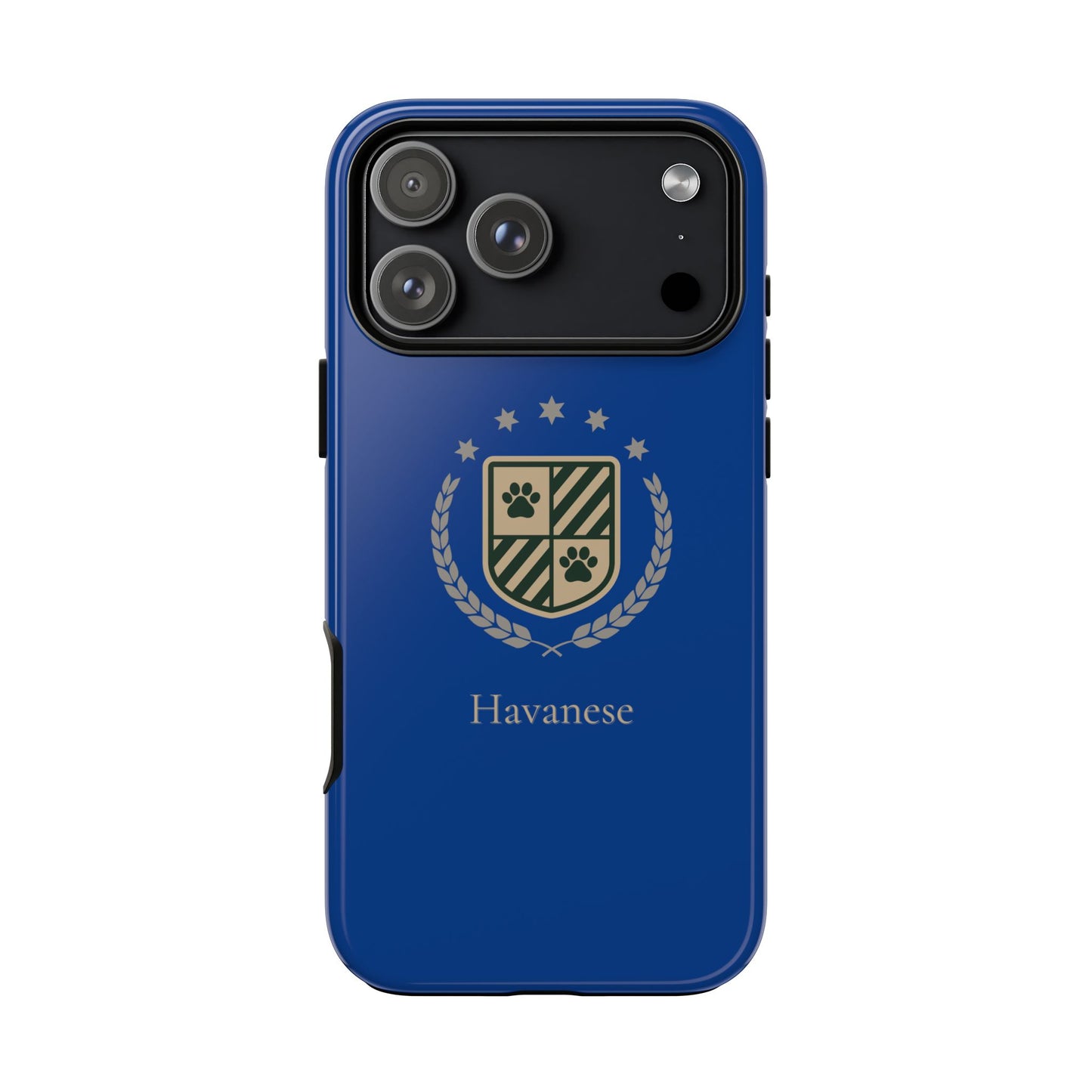 Havanese Crest Tough Phone Case — Durable Blue Protective Cover with Paw Print Shield