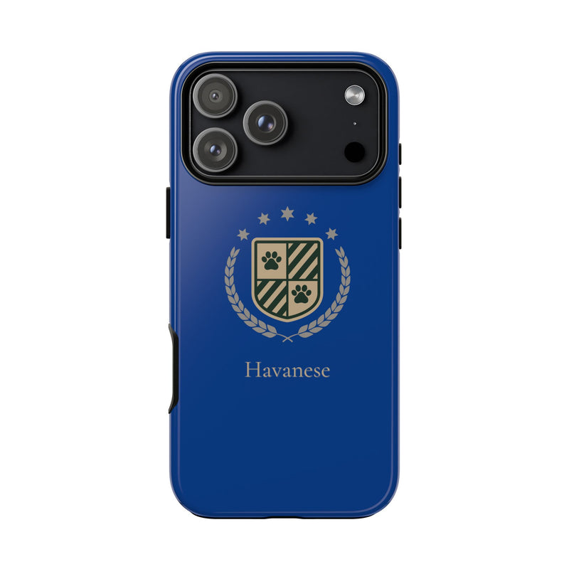Havanese Crest Tough Phone Case — Durable Blue Protective Cover with Paw Print Shield